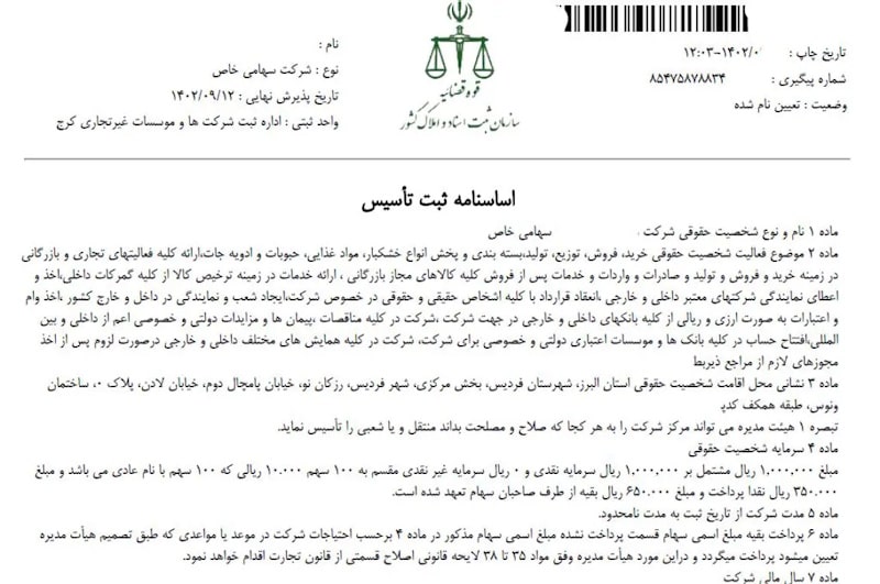 اساسنامه یک شرکت